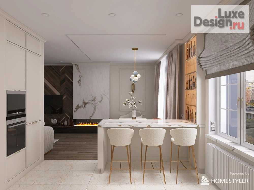 Дизайн интерьера трехкомнатной квартиры "Кухня-гостиная" (фото 4)