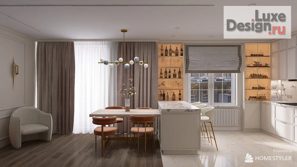 Дизайн интерьера трехкомнатной квартиры "Кухня-гостиная" (фото 6)