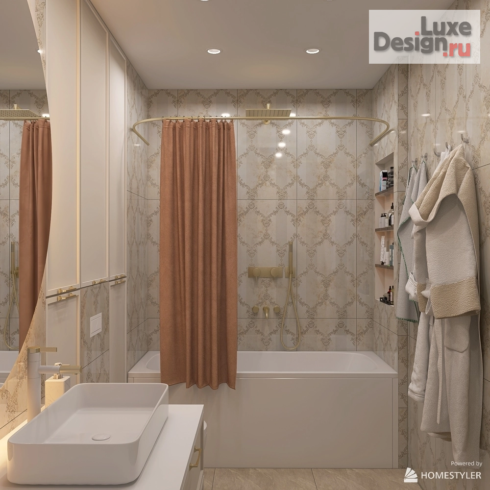 Дизайн интерьера трехкомнатной квартиры "Ванная и санузел" (фото 1)