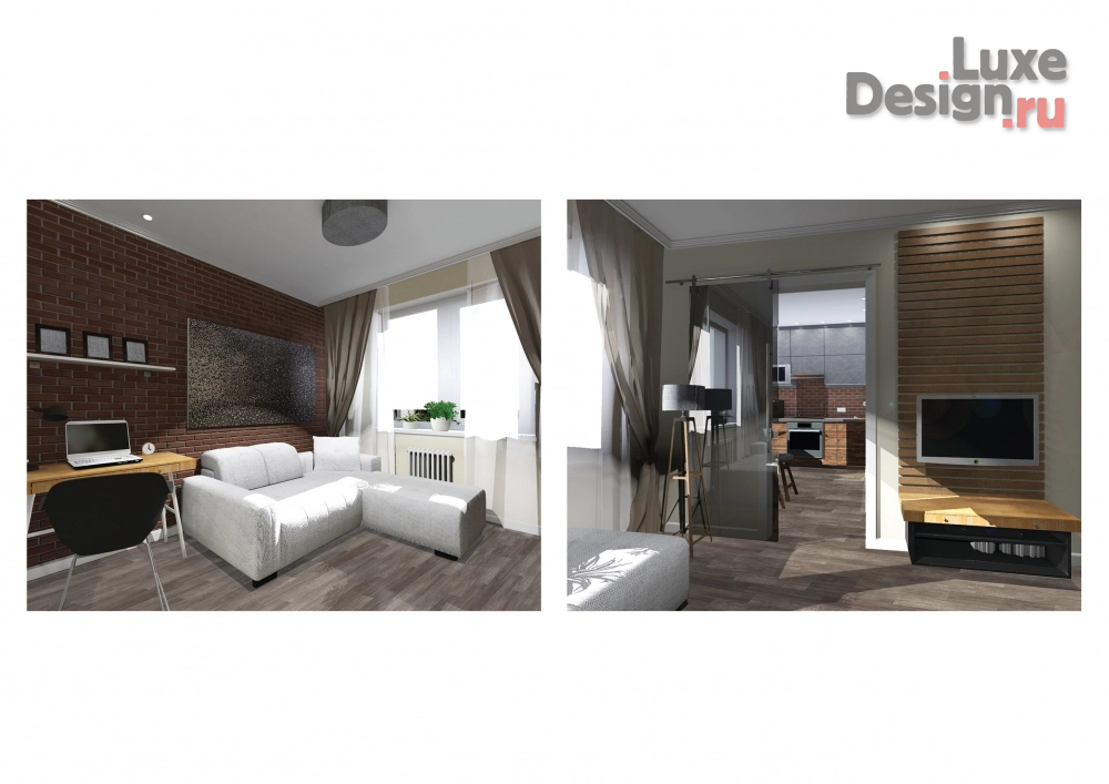Дизайн интерьера двухкомнатной квартиры "Дизайн-проект 2хкомнатной квартиры в стиле лофт. г.Ульяновск. 2016 г." (фото 2)