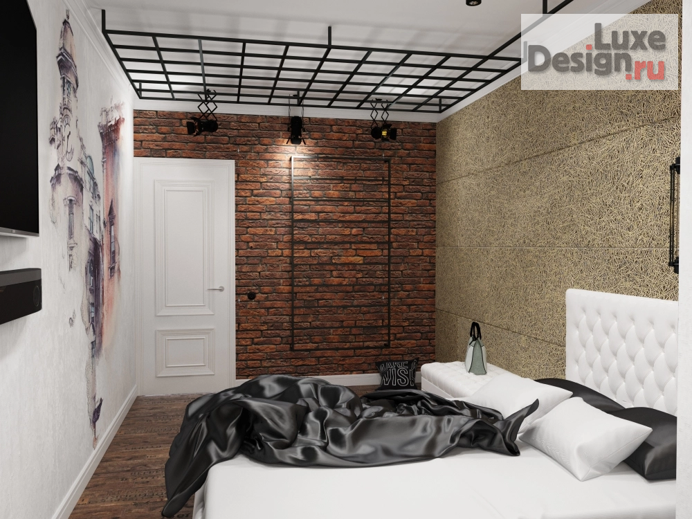 Дизайн интерьера спальни "Мини-проект "Лофт с акварелью"" (фото 3)