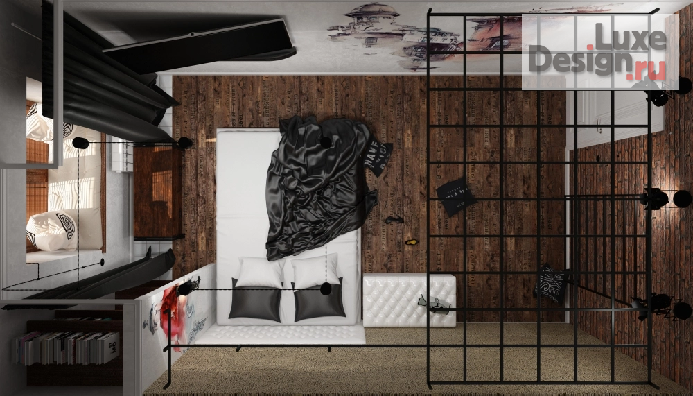 Дизайн интерьера спальни "Мини-проект "Лофт с акварелью"" (фото 4)